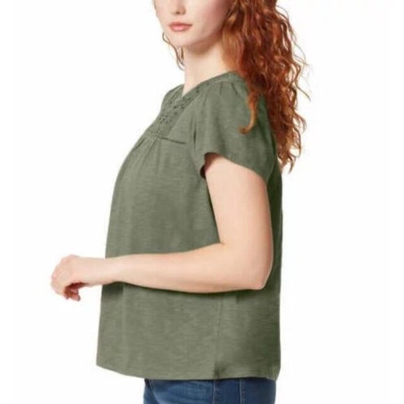 NWT Ella Moss Women's Lace Trim Crew Neck Knit Top Green Size XL $60 9HL226 - Picture 2 of 3
